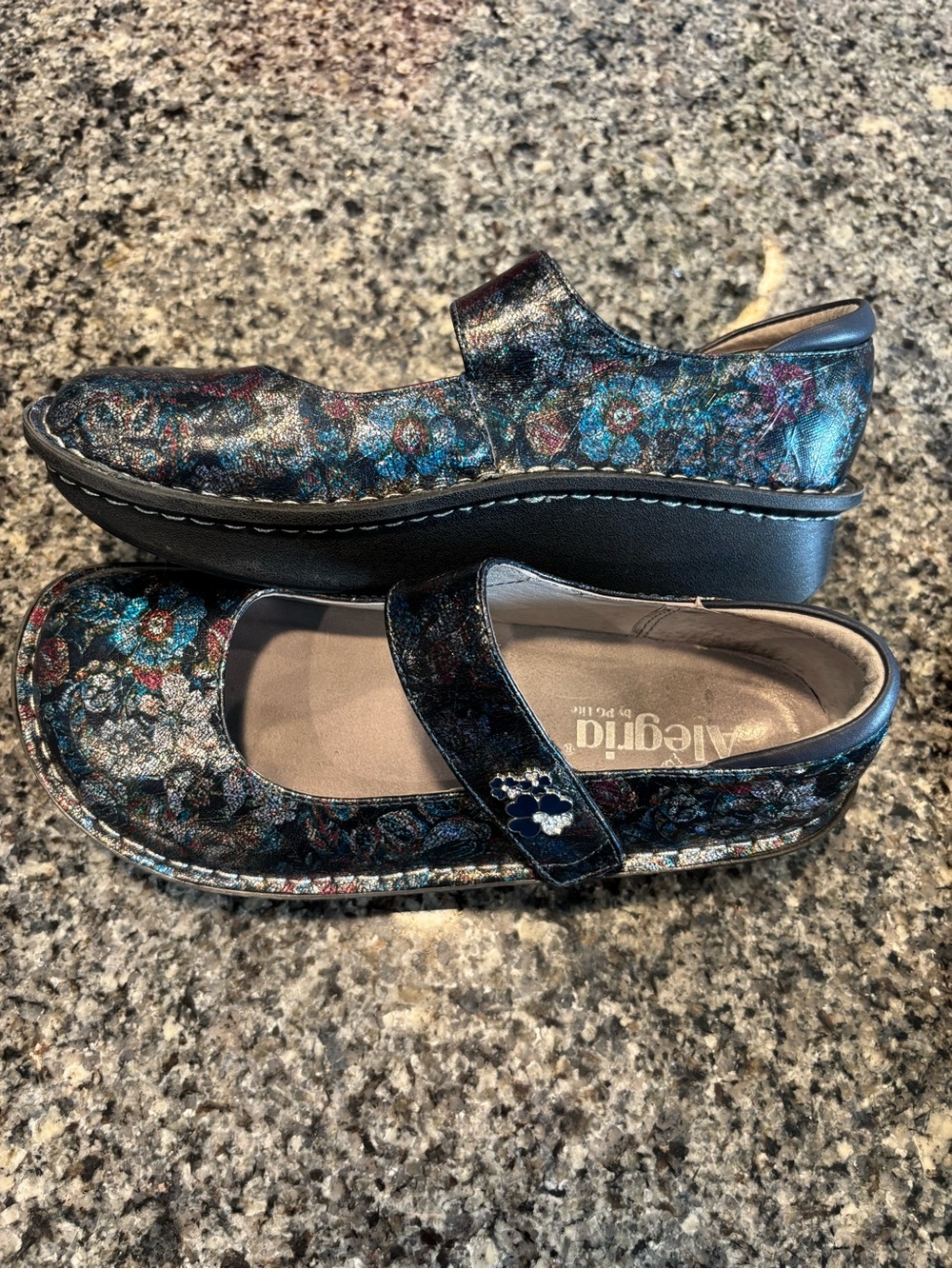 Alegria Paloma Floral Iridescent Black Mary Jane Shoes - Picture 2 of 5